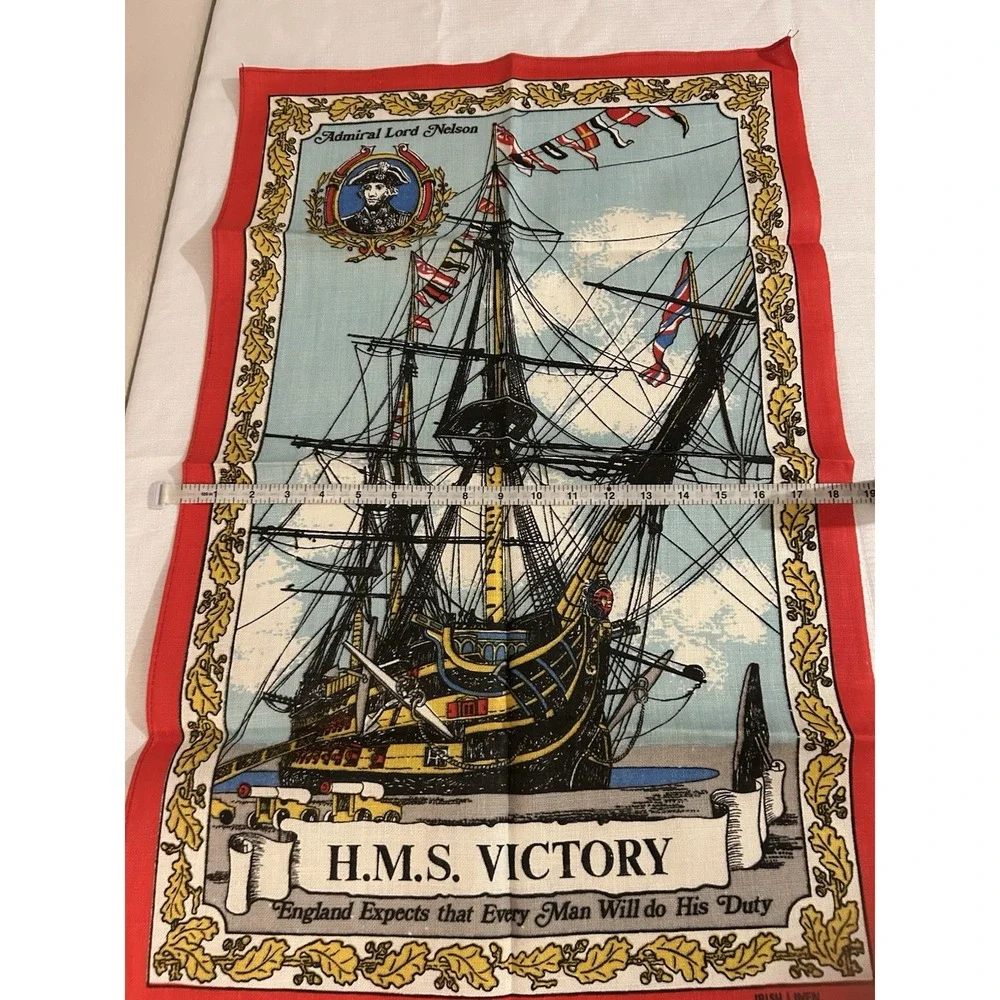 H.M.S. VICTORY SOUVENIR SHOP ADMIRAL LORD NELSON IRISH‎ LINEN TEA TOWEL VINTAGE